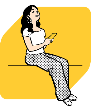 Illustration of woman sitting with her phone.